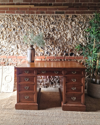 Antique Victorian Walnut Pedestal Desk (Twin)