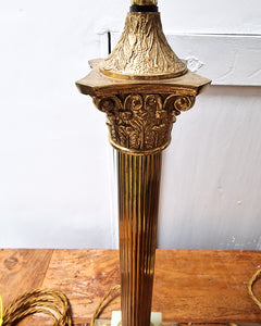 Vintage French Antique Brass  & Marble Column Table Lamps (Pair)