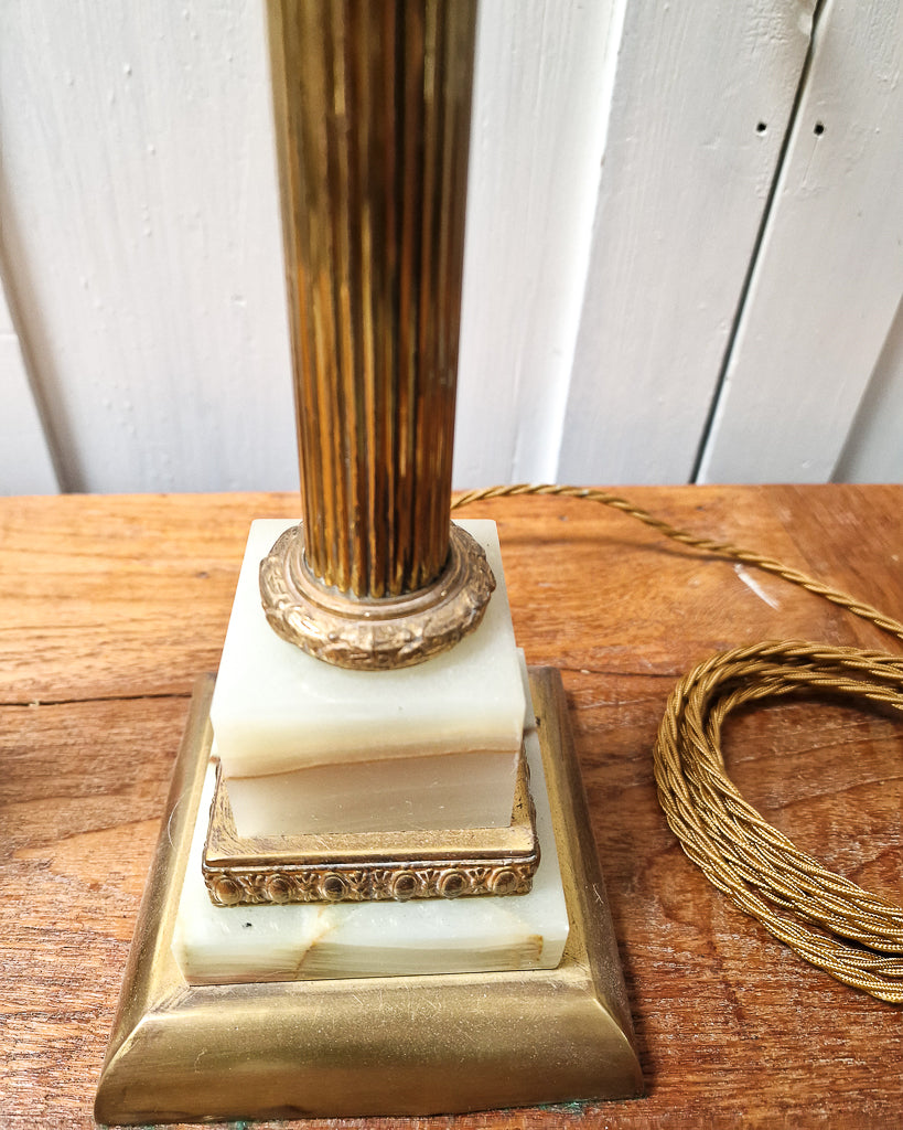 Vintage French Antique Brass  & Marble Column Table Lamps (Pair)