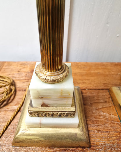 Vintage French Antique Brass  & Marble Column Table Lamps (Pair)
