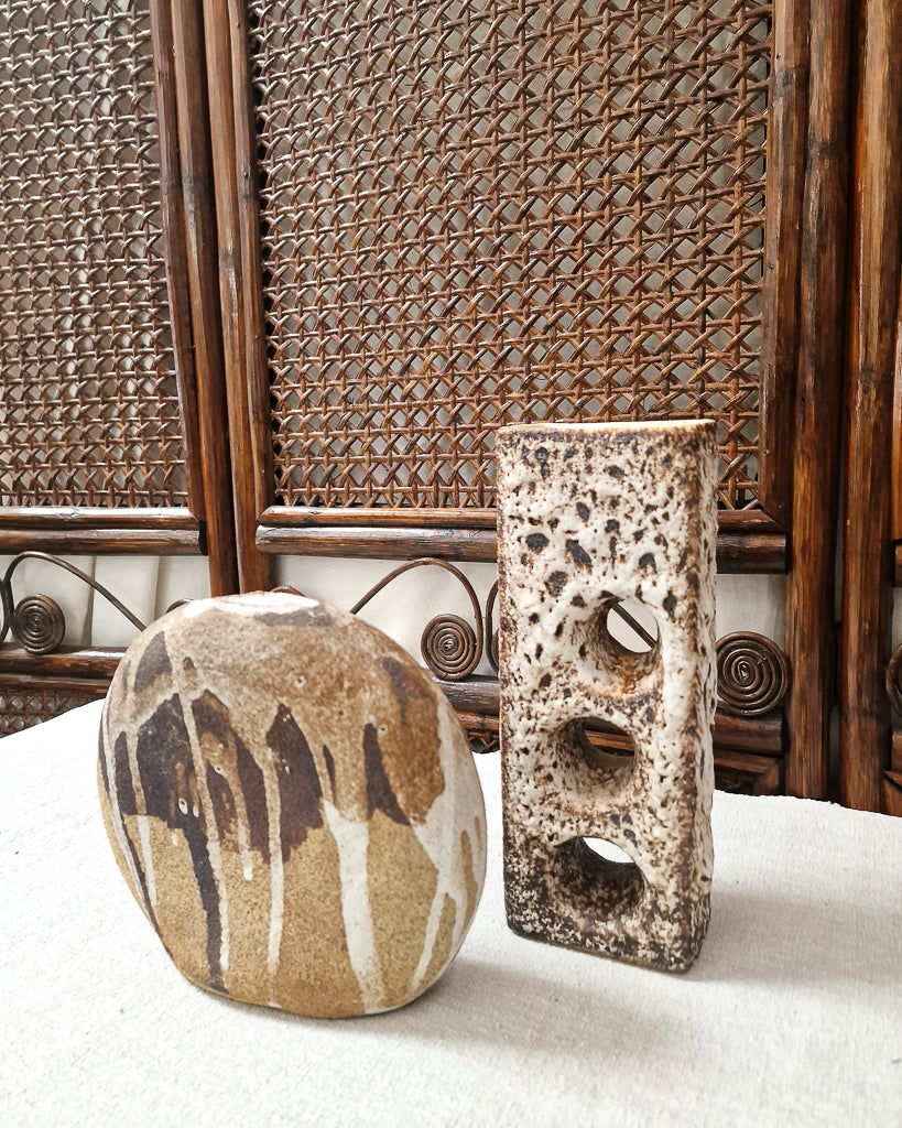 Mid Century Brutalist German Studio Pottery Fat Lava Vase