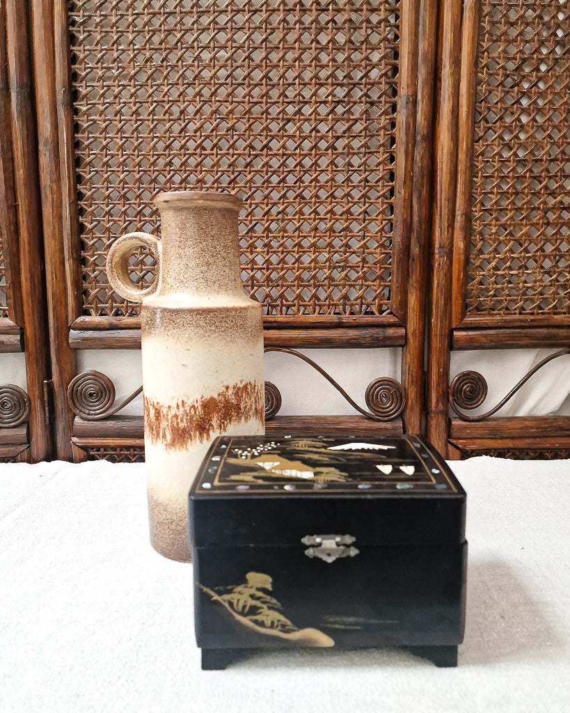 Mid Century Vintage Japanese Black Lacquer Musical Box