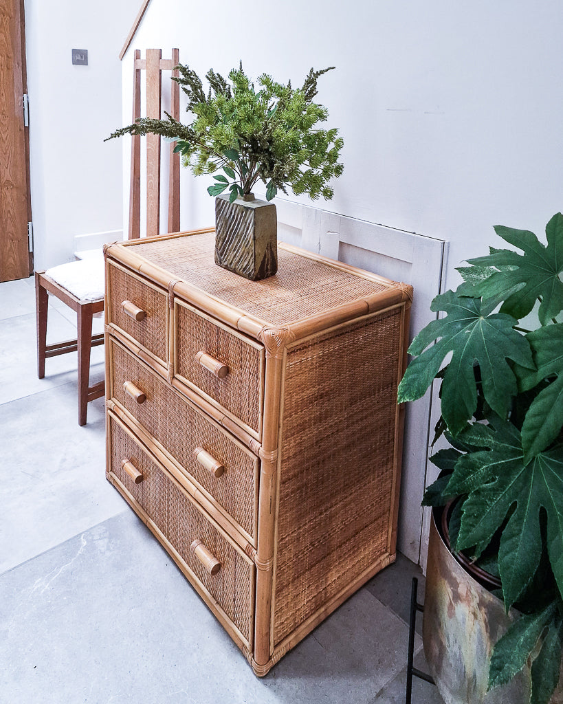 Vintage Bamboo & Rattan Chest of Drawers