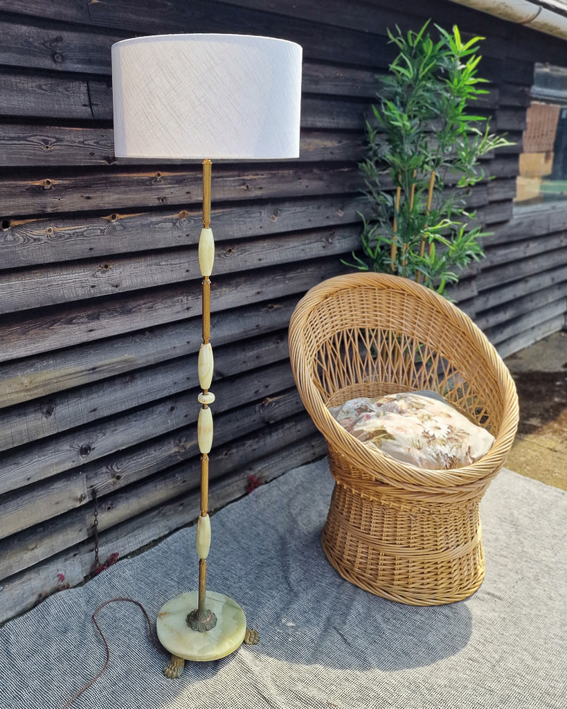 Mid Century Standard Floor Lamp inc. Shade Brass and Green Onyx