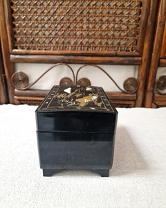 Mid Century Vintage Japanese Black Lacquer Musical Box