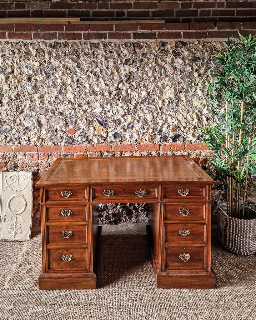 Antique Victorian Walnut Pedestal Desk (Twin)