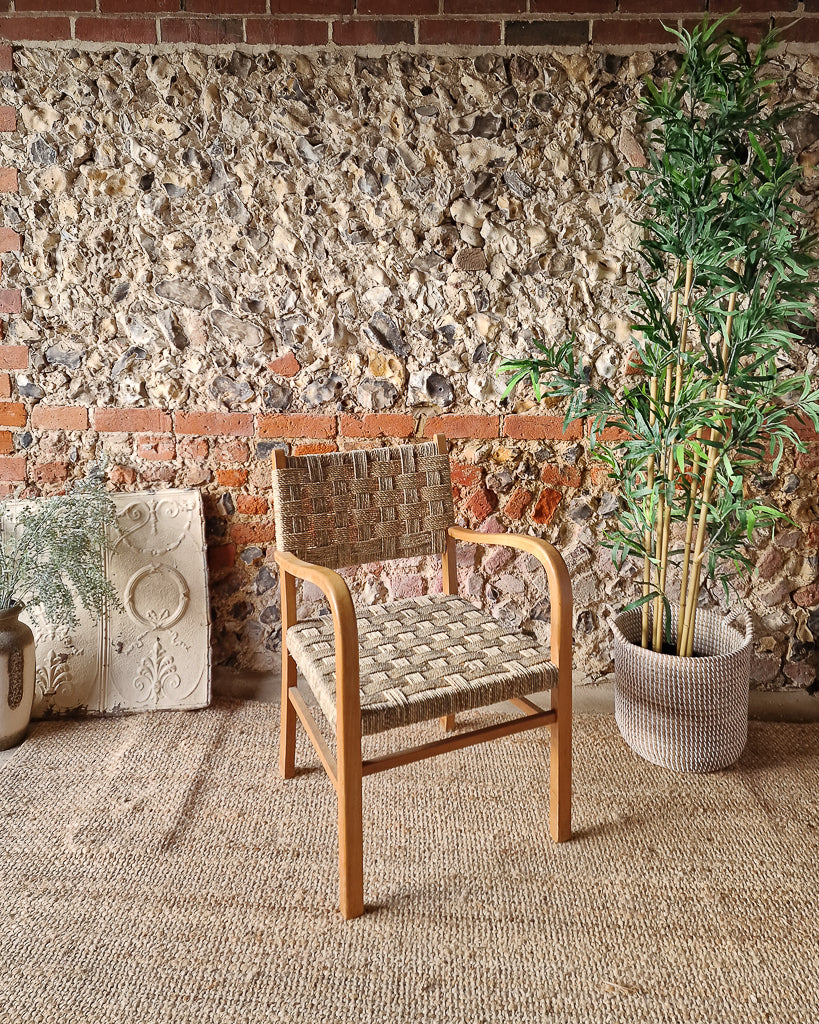 Mid Century Seagrass Woven Seat Accent Armchair