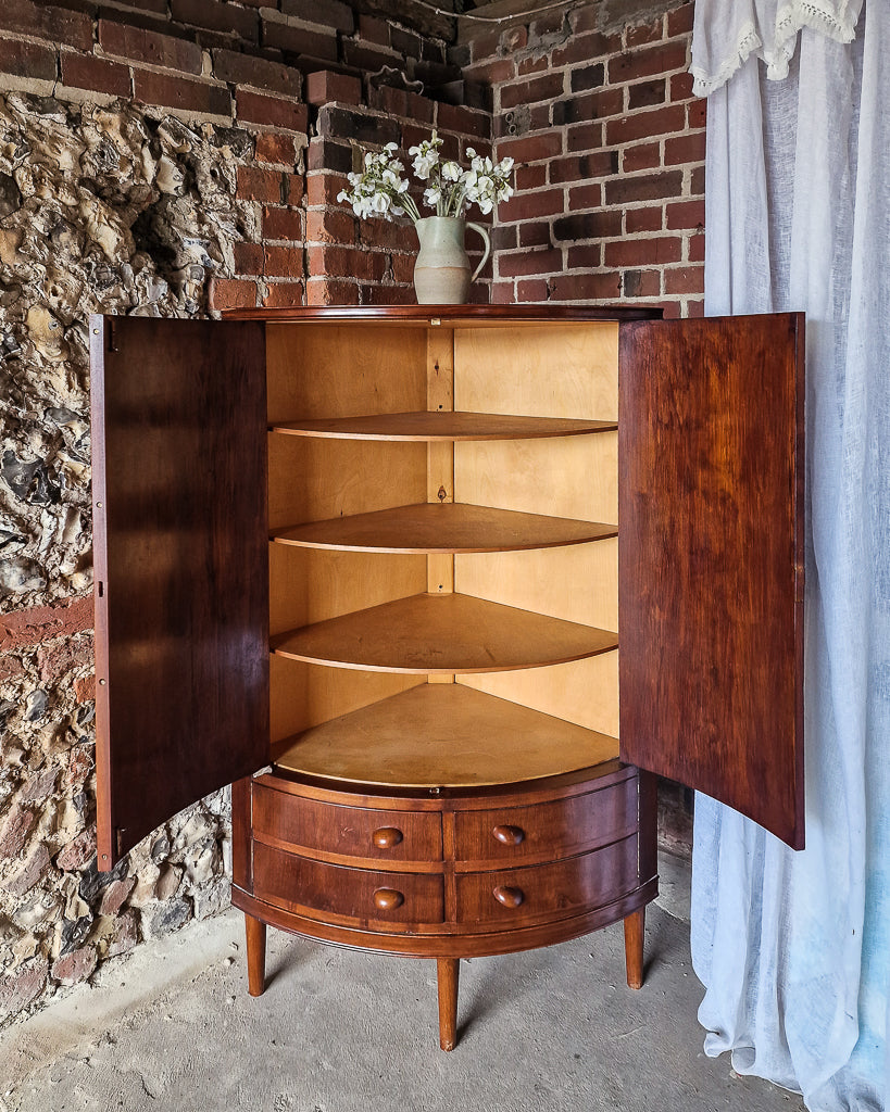 Mid Century Mahogany Corner Drinks Cabinet