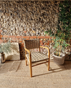 Mid Century Seagrass Woven Seat Accent Armchair