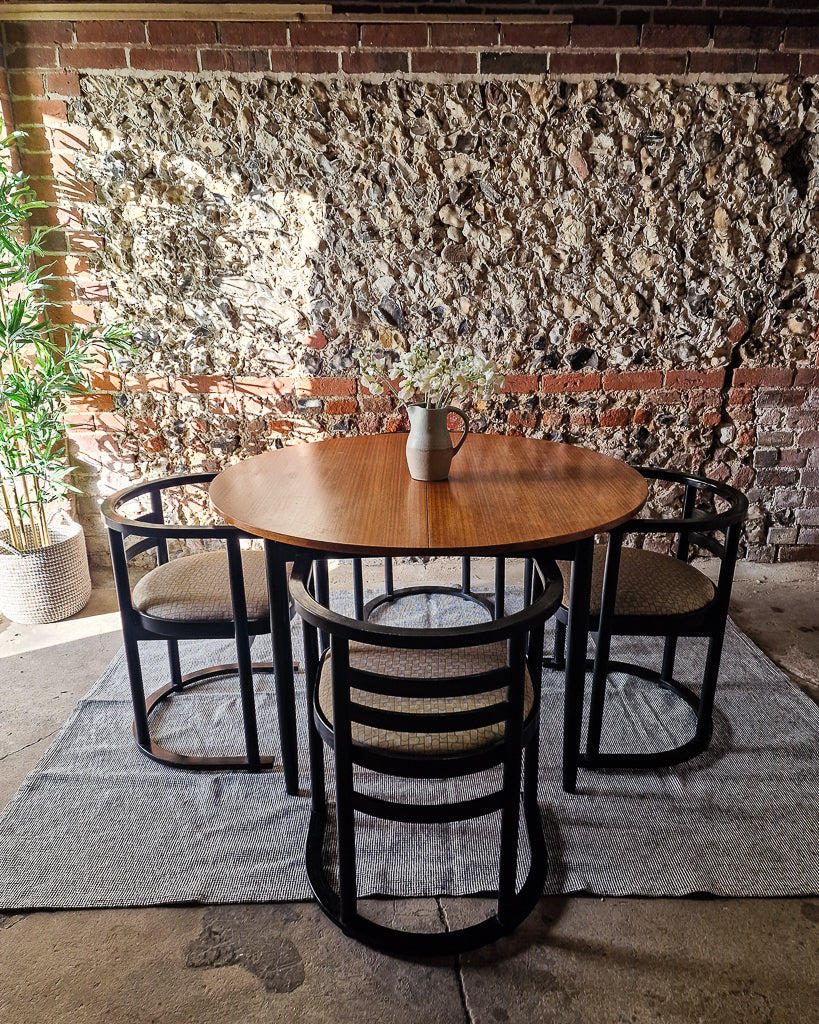 Mid Century Teak Dining Table & Ebonised Chairs (x 4)