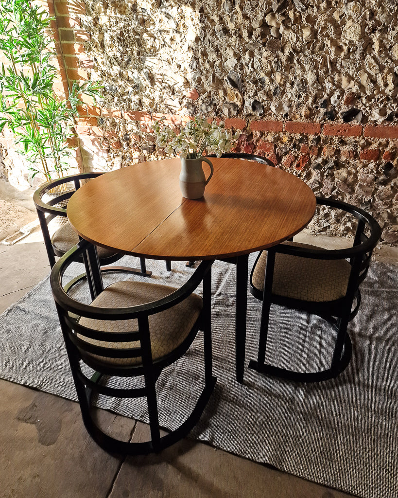 Mid Century Teak Dining Table & Ebonised Chairs (x 4)