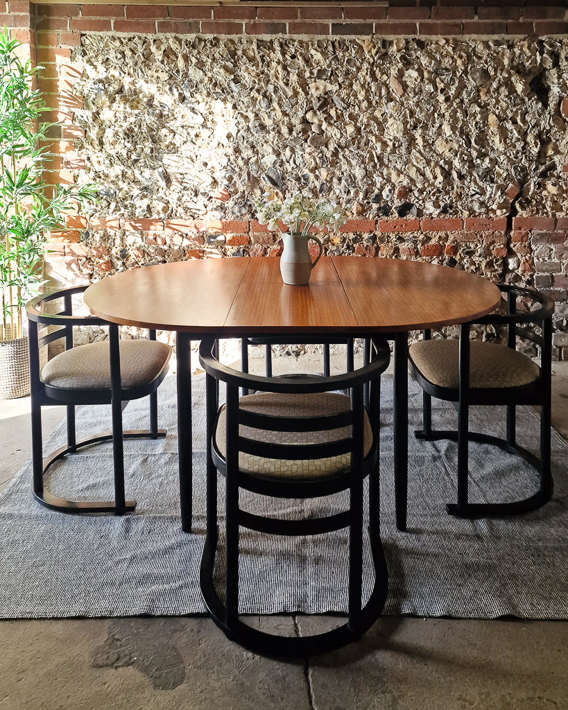 Mid Century Teak Dining Table & Ebonised Chairs (x 4)