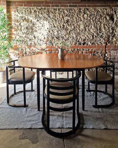 Mid Century Teak Dining Table & Ebonised Chairs (x 4)