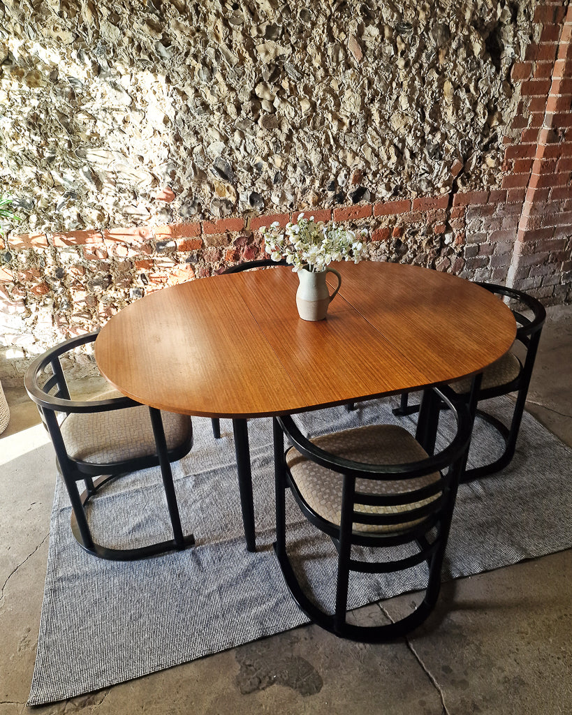 Mid Century Teak Dining Table & Ebonised Chairs (x 4)
