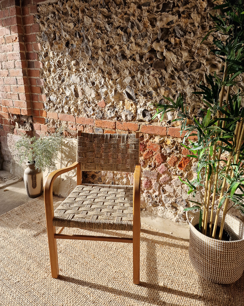 Mid Century Seagrass Woven Seat Accent Armchair