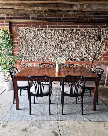 Mid Century Rosewood Dining Table & Ebonised Chairs (x 6)