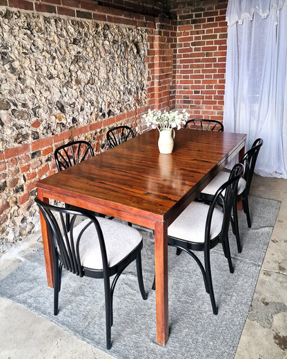 Mid Century Rosewood Dining Table & Ebonised Chairs (x 6)