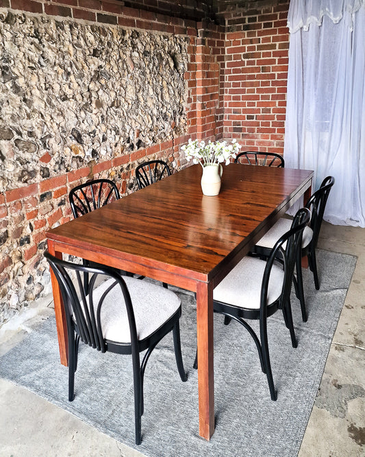 Mid Century Rosewood Dining Table & Ebonised Chairs (x 6)