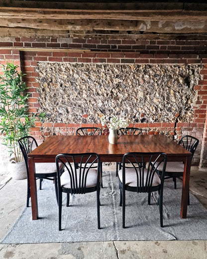 Mid Century Rosewood Dining Table & Ebonised Chairs (x 6)