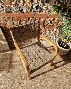 Mid Century Seagrass Woven Seat Accent Armchair