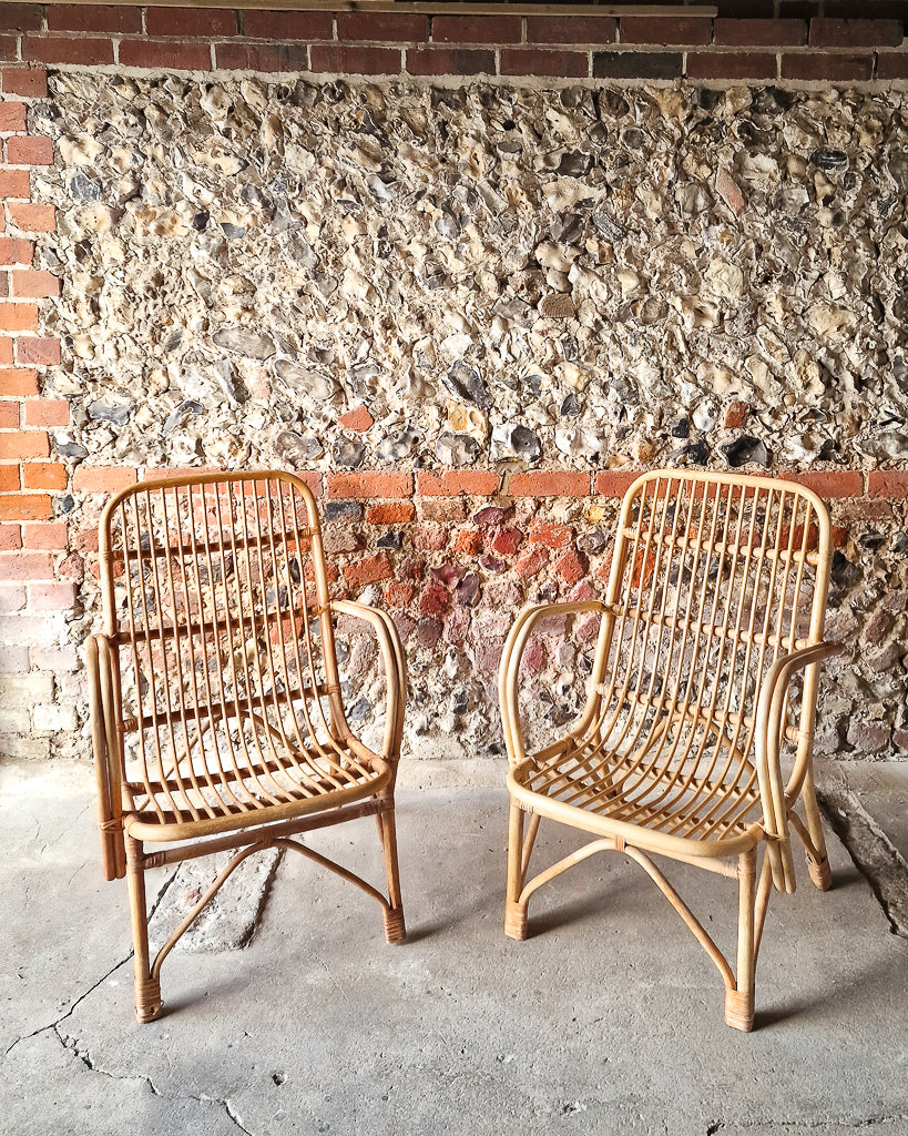 Vintage 1970s Bamboo & Rattan Accent Chairs (Pair)