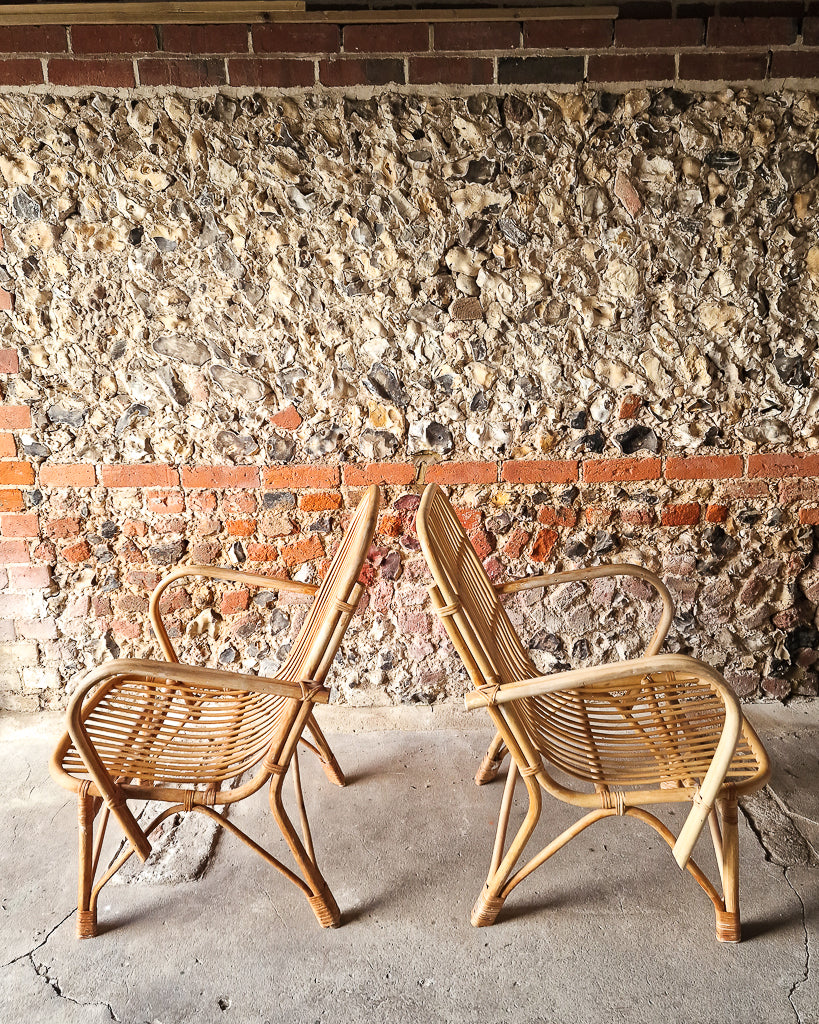 Vintage 1970s Bamboo & Rattan Accent Chairs (Pair)
