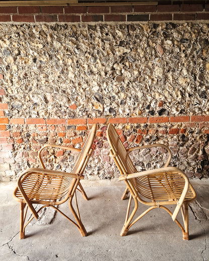 Vintage 1970s Bamboo & Rattan Accent Chairs (Pair)