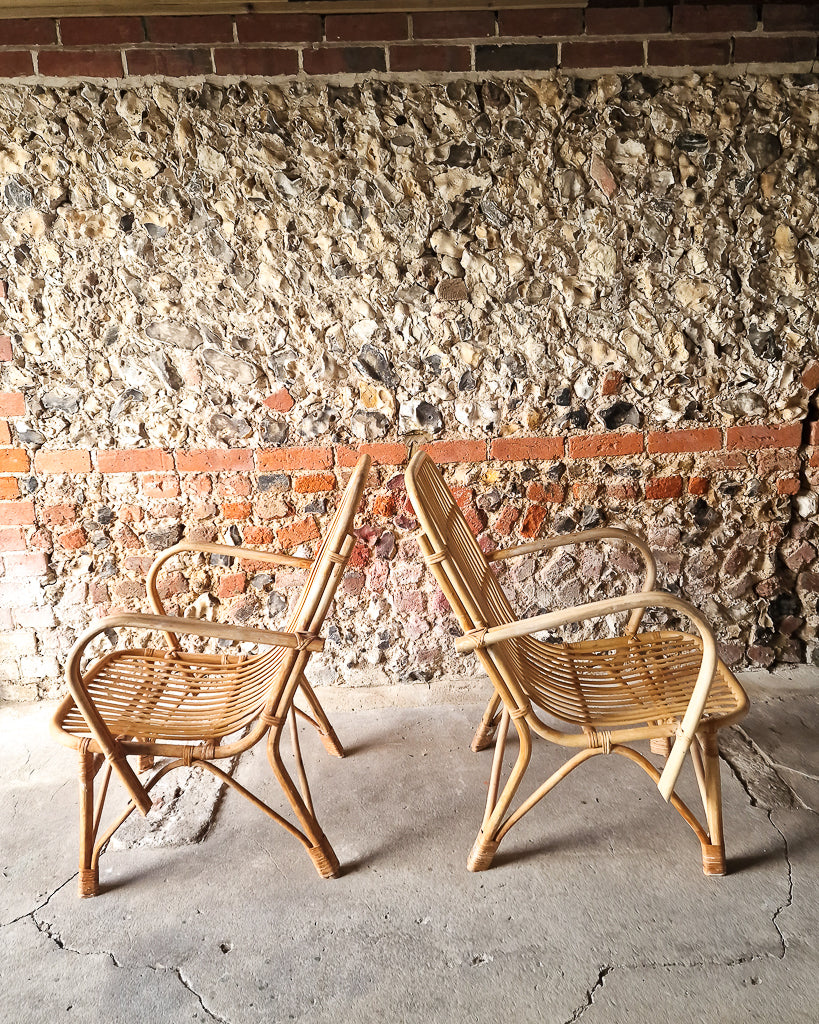 Vintage 1970s Bamboo & Rattan Accent Chairs (Pair)