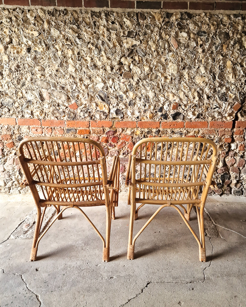 Vintage 1970s Bamboo & Rattan Accent Chairs (Pair)