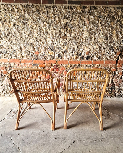 Vintage 1970s Bamboo & Rattan Accent Chairs (Pair)