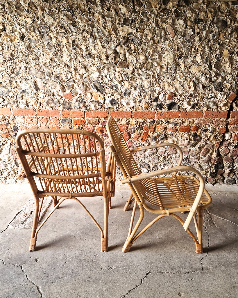Vintage 1970s Bamboo & Rattan Accent Chairs (Pair)