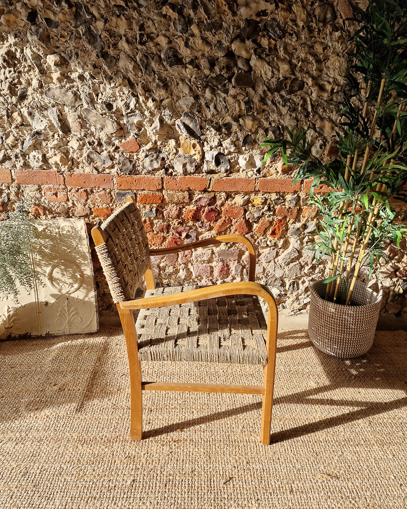 Mid Century Seagrass Woven Seat Accent Armchair