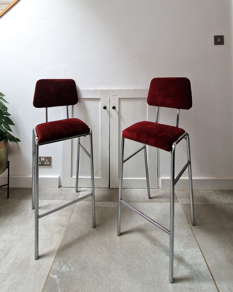 Post Modern Chrome Bar / Kitchen Stools (Pair)