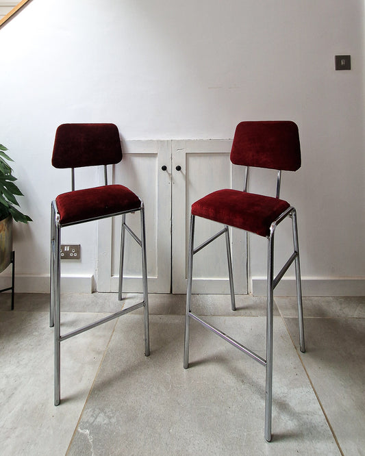 Post Modern Chrome Bar / Kitchen Stools (Pair)