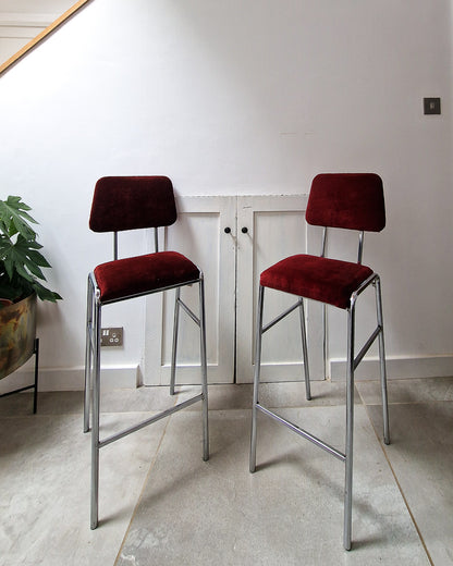 Post Modern Chrome Bar / Kitchen Stools (Pair)