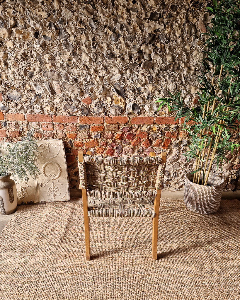 Mid Century Seagrass Woven Seat Accent Armchair