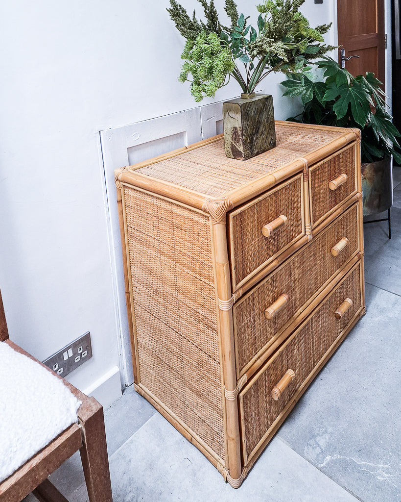 Vintage Bamboo & Rattan Chest of Drawers