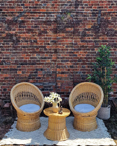 Mid Century Boho Wicker Set (2 Chairs & Table)