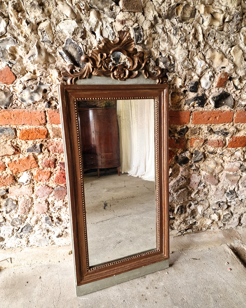 Antique French Gold Gilt & Painted Carved Mirror