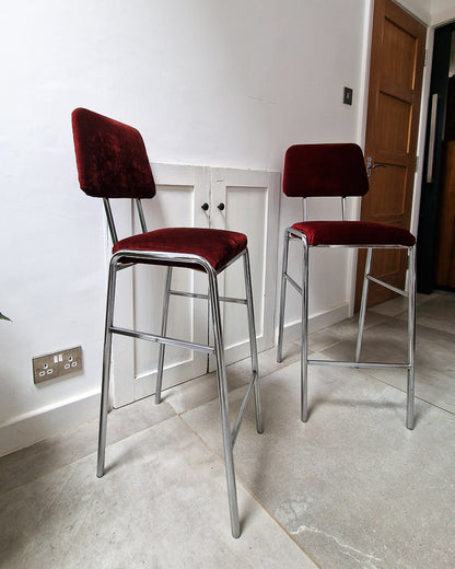 Post Modern Chrome Bar / Kitchen Stools (Pair)