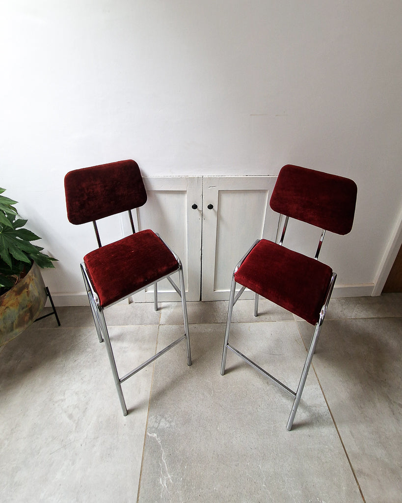 Post Modern Chrome Bar / Kitchen Stools (Pair)
