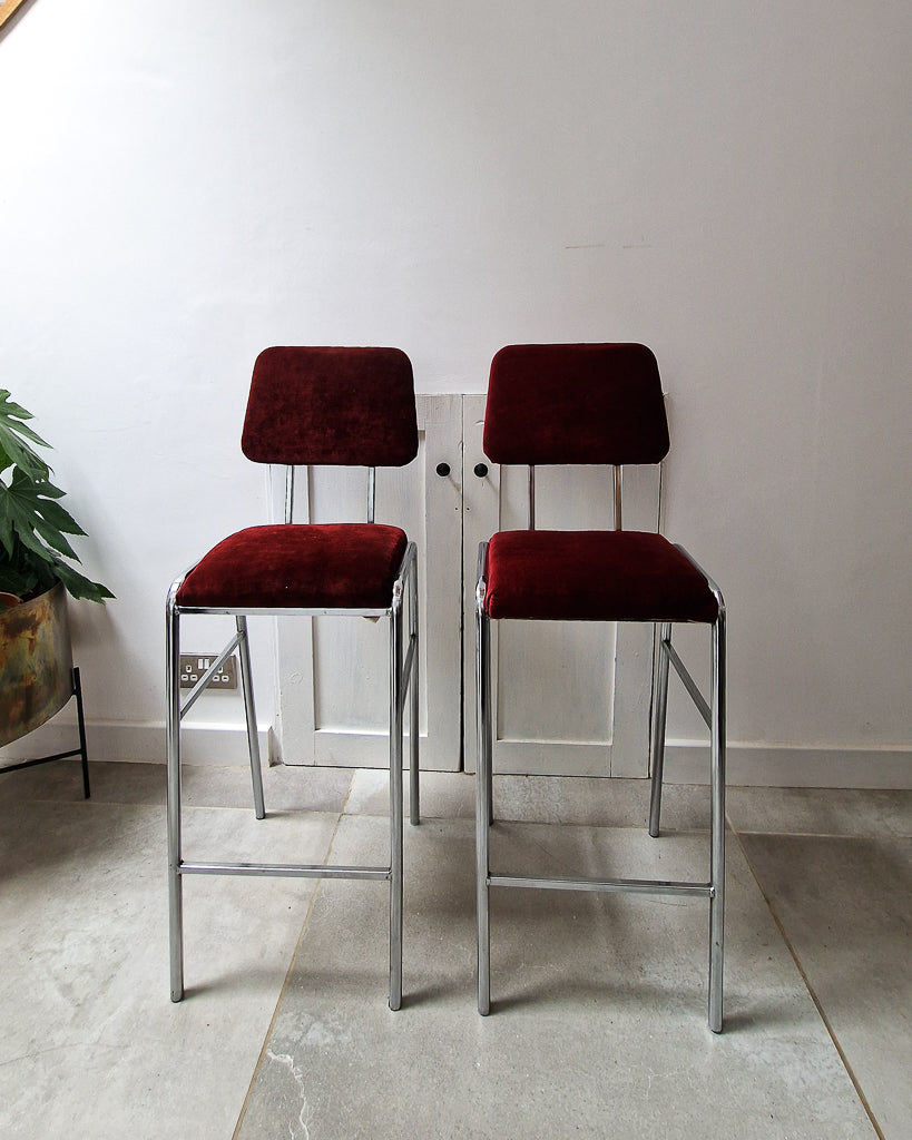 Post Modern Chrome Bar / Kitchen Stools (Pair)