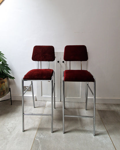 Post Modern Chrome Bar / Kitchen Stools (Pair)