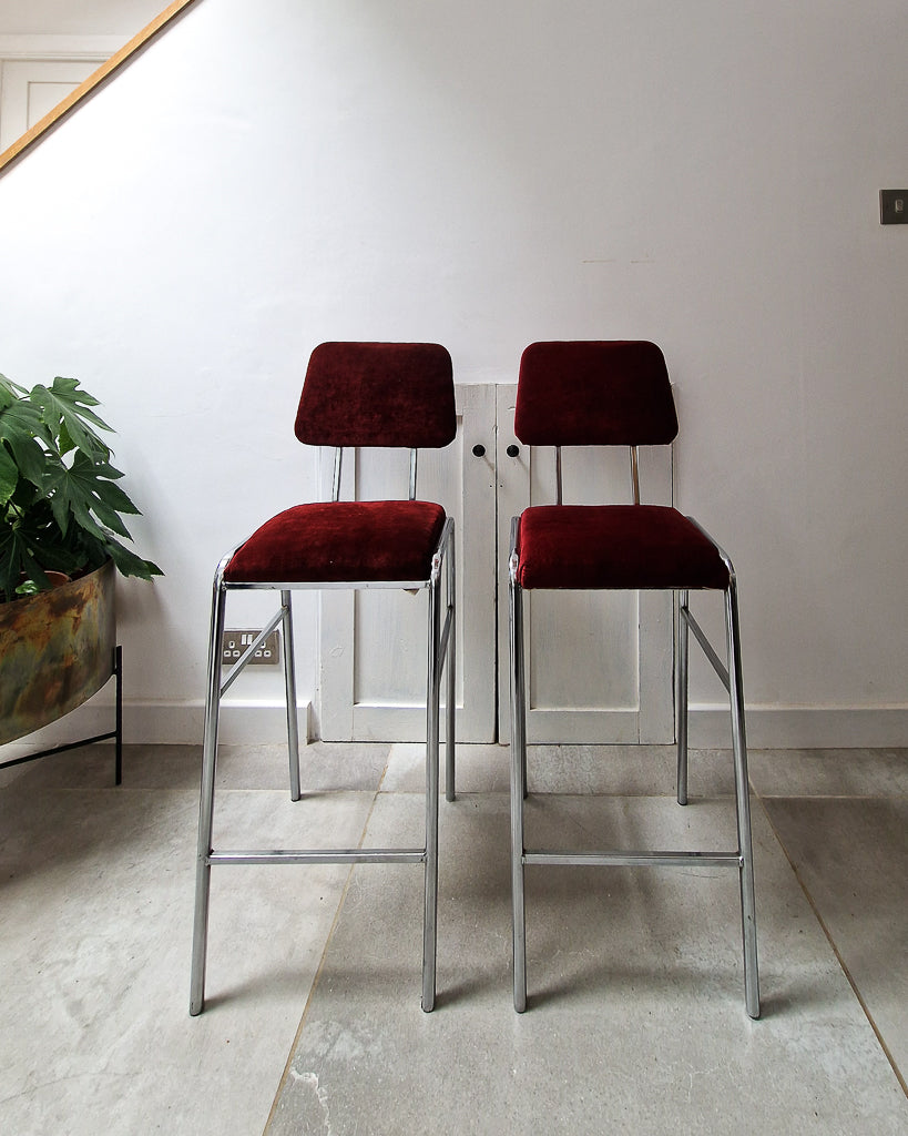 Post Modern Chrome Bar / Kitchen Stools (Pair)