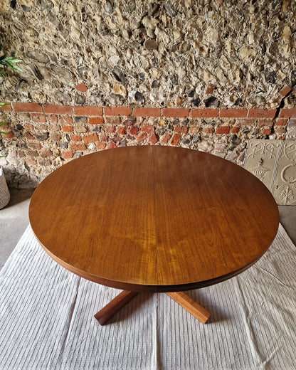 Mid Century Extendable Teak Dining Table & Chrome Folding Italian Chairs