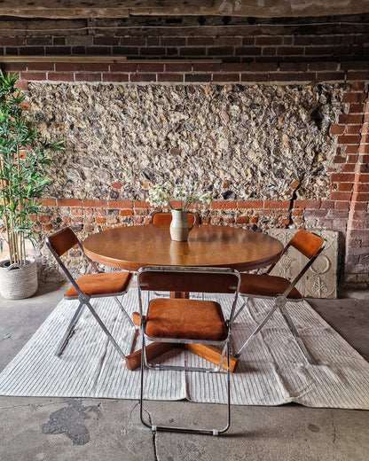 Mid Century Extendable Teak Dining Table & Chrome Folding Italian Chairs