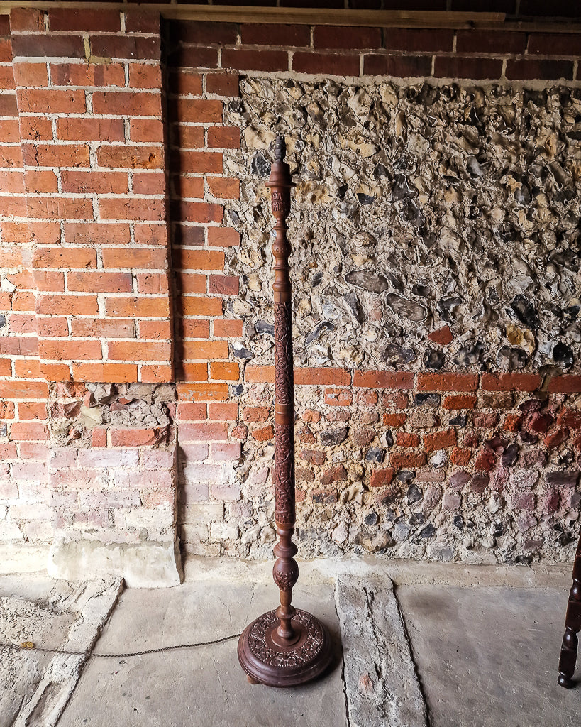 Mid Century Carved Teak Standard Floor