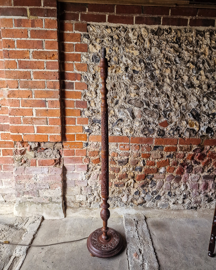 Mid Century Carved Teak Standard Floor