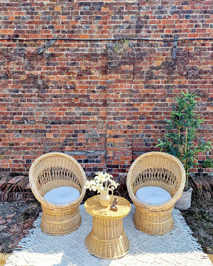 Mid Century Boho Wicker Set (2 Chairs & Table)