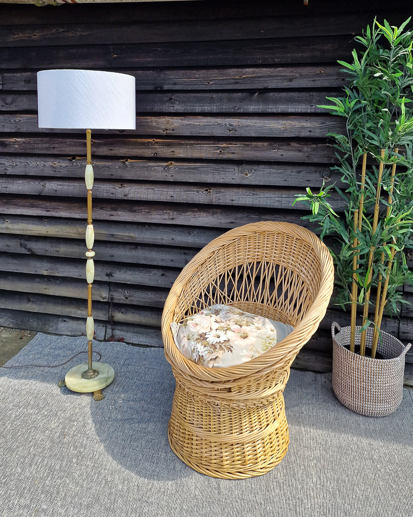 Mid Century Standard Floor Lamp inc. Shade Brass and Green Onyx